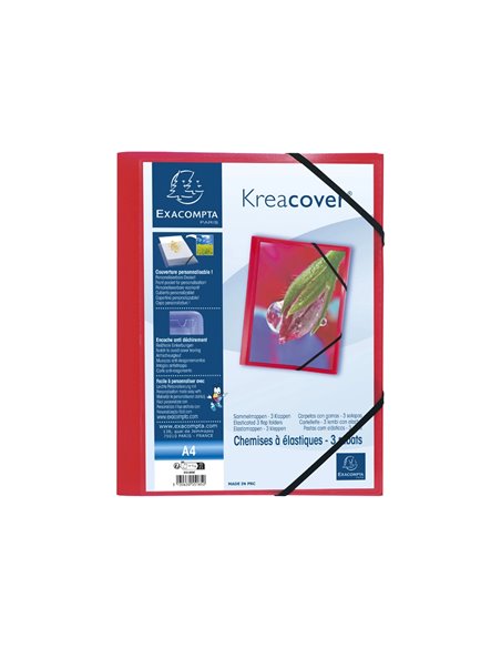 CHEMISE 3 RABATS EXACOMPTA KREA COVER A4 COUVERTURE  PERSONNALISABLE PP  TRANSPARENT COLORIS ROUGE