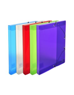 BOITE CLASSEUR EXACOMPTA A4 PP CRYSTAL COLOURS FERMETURE  ELASTIQUE DOS 25MM COLORIS  ASSORTIS