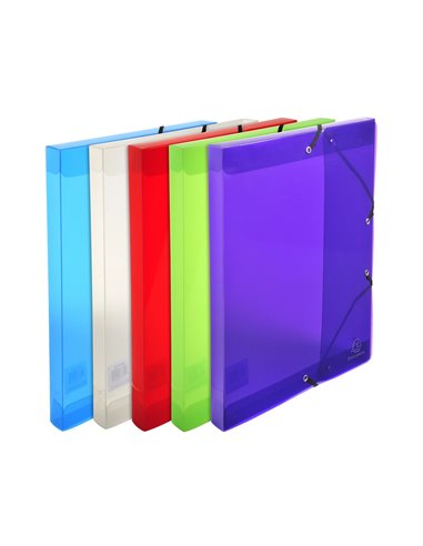 BOITE CLASSEUR EXACOMPTA A4 PP CRYSTAL COLOURS FERMETURE  ELASTIQUE DOS 25MM COLORIS  ASSORTIS