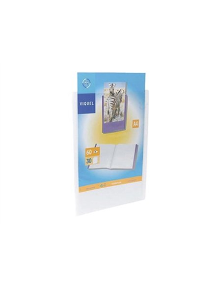 PROTÈGE-DOCUMENTS VIQUEL PERSONNALISABLE POLYPROPYLÈNE 5/10E A4 240X310MM 60 VUES OUVERTURE 180 DEGRÉS COLORIS BLANC