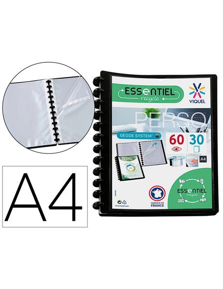PORTE VUES GEODE ESSENTIEL RECYCLE PERSONNALISABLE 60  VUES POLYPROPYLENE A4 MAXI  COLORIS NOIR