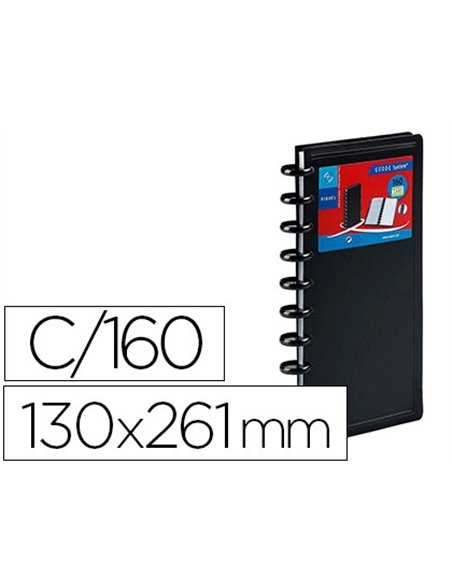 PORTE-CARTES DE VISITE VIQUEL PP 6/10E 130X265MM 20 POCHETTES CAPACITÉ 160 CARTES 8 INTERCALAIRES ALPHABÉTIQUES NOIR