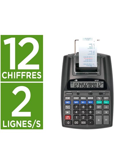 CALCULATRICE LIDERPAPEL IMPRIMANTE PROFESSIONNELLE  BICOLORE 12 CHIFFRES  225X158X56MM COLORIS NOIR