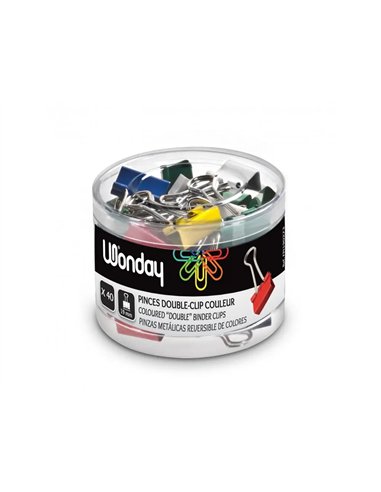 PINCE A DESSIN WONDAY DOUBLE CLIP METAL 19MM COLORIS ASSORTIS BOITE 40 UNITES