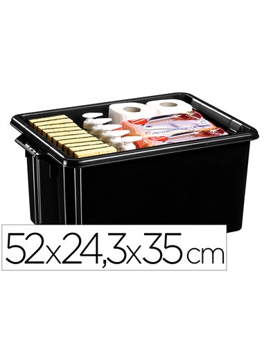BAC DE RANGEMENT CEP STRATA 32L SUPERPOSABLE POLYPROPYLENE 2 POIGNEES SOLIDES LARGE REBORD 52X24,3X35CM NOIR