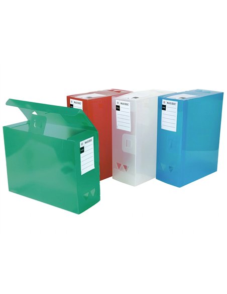 BOÎTE RANGEMENT VIQUEL MAXI DOC PROPYGLASS TRANSLUCIDE A4+ DOS 120 MM FERMETURE CLICK 2 ANNEAUX PRÉHENSION ASSORTIS