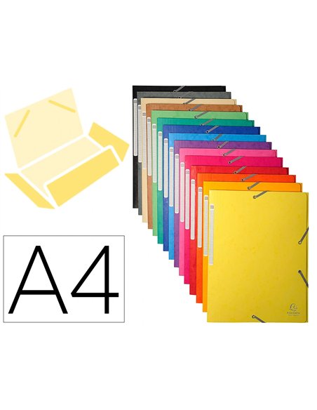 CHEMISE 3 RABATS EXACOMPTA MAXI CAPACITY CARTE LUSTRÉE 5/10E A4 24X32CM DOS 35MM ÉLASTIQUE LOT 50 UNITÉS ASSORTIES