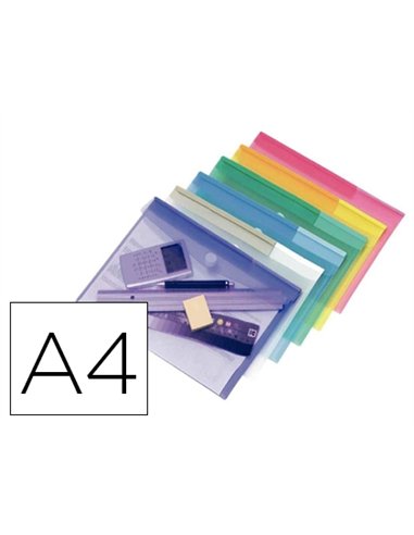 POCHETTE ENVELOPPE TARIFOLD A4 POLYPROPYLÈNE TRANSPARENT COLORIS ASSORTIS SACHET 12 UNITÉS