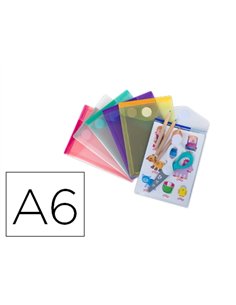 POCHETTE ENVELOPPE TARIFOLD A6 PORTRAIT POLYPROPYLÈNE TRANSPARENT COLORIS ASSORTIS SACHET 6 UNITÉS