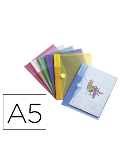 POCHETTE ENVELOPPE TARIFOLD A5 POLYPROPYLÈNE TRANSPARENT COLORIS ASSORTIS SACHET 6 UNITÉS
