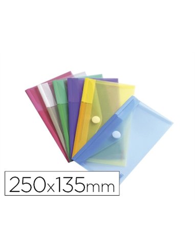 POCHETTE ENVELOPPE TARIFOLD FORMAT CHÉQUIER POLYPROPYLÈNE TRANSPARENT COLORIS ASSORTIS SACHET 6 UNITÉS