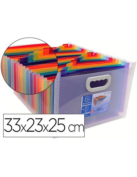 TRIEUR VALISETTE EXACOMPTA POLYPROPYLÈNE 33X23X25CM 24 COMPARTIMENTS DOS EXTENSIBLE ONGLETS ÉTIQUETTES FOURNIES CRISTAL
