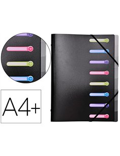 TRIEUR EXACOMPTA 3 RABATS POLYPROPYLÈNE A4+ 8 COMPARTIMENTS FENÊTRES FERMETURE ÉLASTIQUE COLORIS NOIR