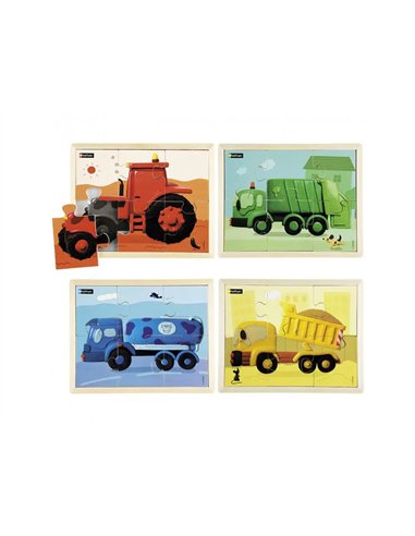 PUZZLES NATHAN LES ENGINS DE COULEUR LOT DE 4 PUZZLES