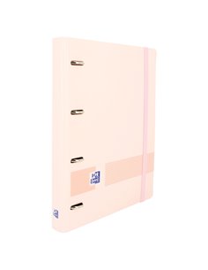 Classeur européen Oxford Live & Go A4+ en polymousse - Dos 45 mm - Anneaux 4D x 35 mm - Recharges 5x5 - Rose pastel