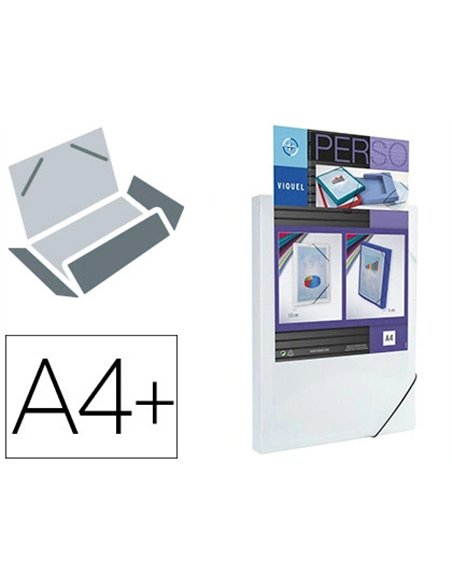 CHEMISE VIQUEL COOLBOX POLYPROPYLÈNE DOS RIGIDE 30MM RABATS 250X330MM PERSONNALISABLE FERMETURE ÉLASTIQUE COLORIS BLANC