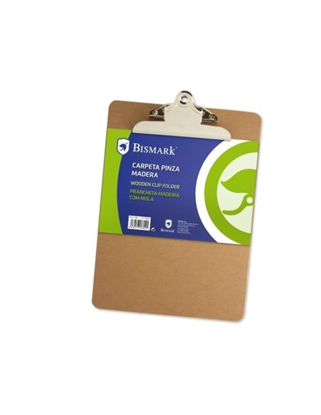 Presse-papiers Biskmark avec base en bois et clip en métal - Format Folio