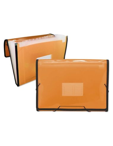 Chemise à cadre Ingraf, 13 pochettes, format A4 - Polypropylène translucide - Bandes et rabats élastiques - Orange