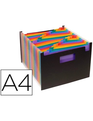 TRIEUR VIQUEL SEATCASE RAINBOW CLASS À SOUFFLETS PP 7/100E A4 24 POSITIONS 2 POIGNÉES COLORIS NOIR INTÉRIEUR MULTICOLORE