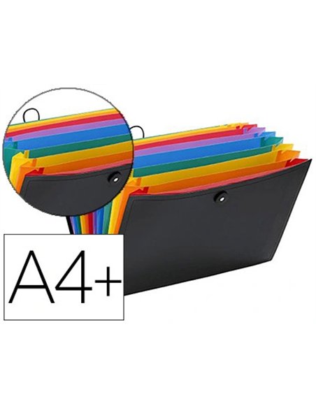 TRIEUR VIQUEL RAINBOW CLASS PP 8/10E 350X245MM 12 POSITIONS EXTENSIBLE FERMETURE BOUTON RIVETÉ ÉLASTIQUE COLORIS NOIR