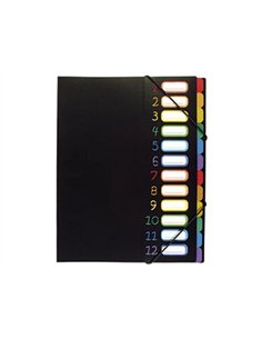 TRIEUR VIQUEL À SOUFFLETS POLYPROPYLÈNE 5/10E 12 COMPARTIMENTS FERMETURE ÉLASTIQUE PORTE-ÉTIQUETTE NOIR
