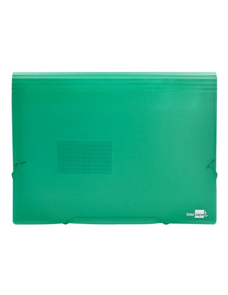 TRIEUR LIDERPAPEL POLYPROPYLÈNE A4 210X297MM 700 MICRONS 13 COMPARTIMENTS FERMETURE ÉLASTIQUE TRANSLUCIDE COLORIS VERT