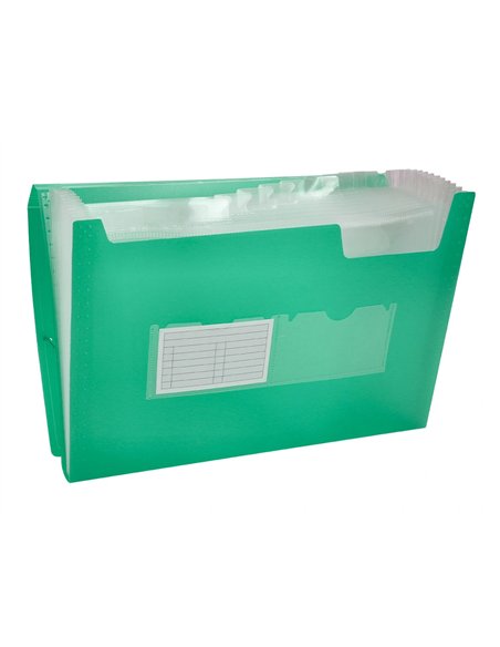 TRIEUR LIDERPAPEL POLYPROPYLÈNE A4 210X297MM 700 MICRONS 13 COMPARTIMENTS FERMETURE ÉLASTIQUE TRANSLUCIDE COLORIS VERT