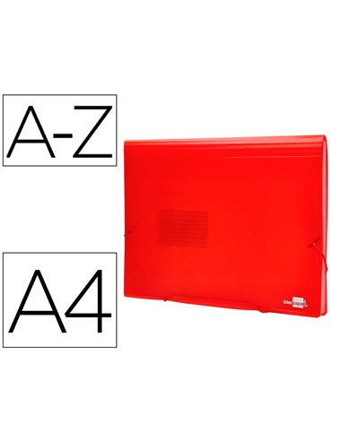 TRIEUR LIDERPAPEL POLYPROPYLÈNE A4 210X297MM 700 MICRONS 13 COMPARTIMENTS FERMETURE ÉLASTIQUE TRANSLUCIDE COLORIS ROUGE