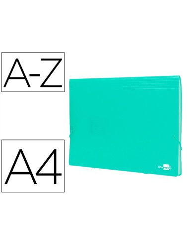 TRIEUR LIDERPAPEL POLYPRO A4 210X297MM 700 MICRONS 13 COMPARTIMENTS FERMETURE ELASTIQUE  COLORIS VERT POMME OPAQUE