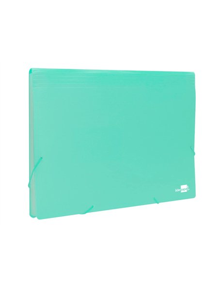 TRIEUR LIDERPAPEL POLYPRO A4 210X297MM 700 MICRONS 13 COMPARTIMENTS FERMETURE ELASTIQUE  COLORIS VERT POMME OPAQUE