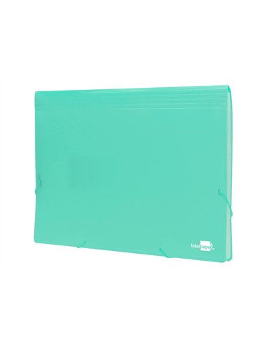 TRIEUR LIDERPAPEL POLYPRO A4 210X297MM 700 MICRONS 13 COMPARTIMENTS FERMETURE ELASTIQUE  COLORIS VERT POMME OPAQUE