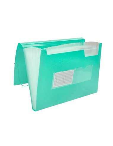 TRIEUR LIDERPAPEL POLYPRO A4 210X297MM 700 MICRONS 13 COMPARTIMENTS FERMETURE ELASTIQUE  COLORIS VERT POMME OPAQUE