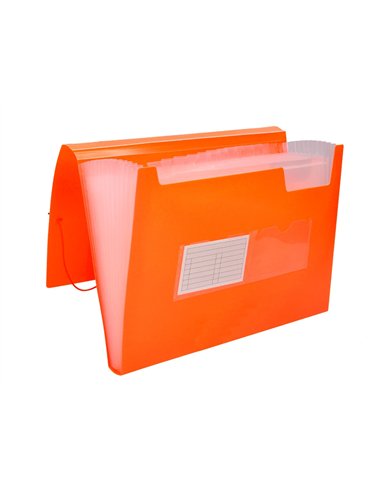 TRIEUR LIDERPAPEL POLYPRO A4 210X297MM 700 MICRONS 13 COMPARTIMENTS FERMETURE ELASTIQUE  COLORIS ORANGE FLUO OPAQUE