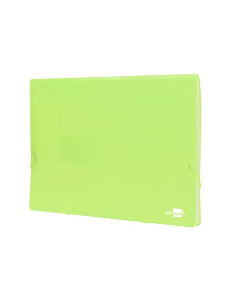 TRIEUR LIDERPAPEL POLYPRO A4 210X297MM 700 MICRONS 13 COMPARTIMENTS FERMETURE ELASTIQUE  COLORIS JAUNE FLUO OPAQUE