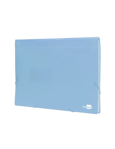 TRIEUR LIDERPAPEL POLYPRO A4 210X297MM 700 MICRONS 13 COMPARTIMENTS FERMETURE ELASTIQUE  COLORIS BLEU CIEL OPAQUE