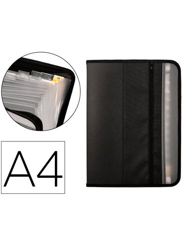 TRIEUR LIDERPAPEL 13 COMPARTIMENTS POLYPRO A4  FERMETURE ECLAIR COLORIS NOIR