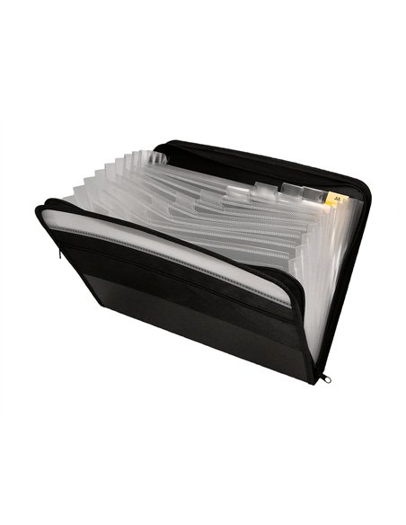 TRIEUR LIDERPAPEL 13 COMPARTIMENTS POLYPRO A4  FERMETURE ECLAIR COLORIS NOIR
