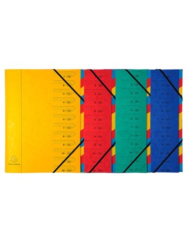TRIEUR EXACOMPTA CARTE LUSTRÉE 355G A4+ 245X322MM DOS AGRAFÉ 12 COMPARTIMENTS COUVERTURE IMPRIMÉE 4 COLORIS ASSORTIS