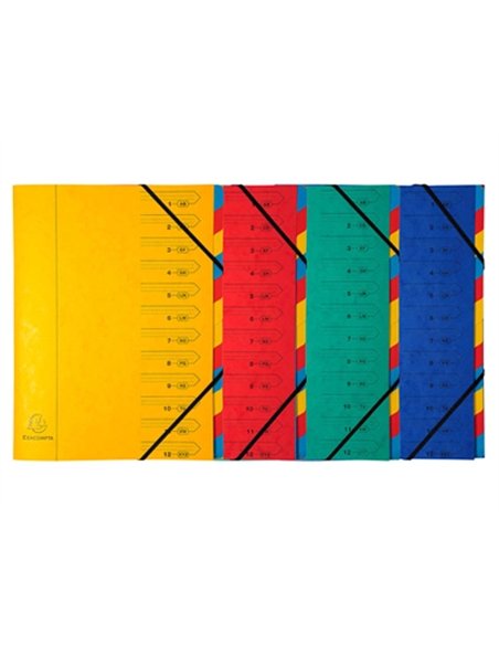 TRIEUR EXACOMPTA CARTE LUSTRÉE 355G A4+ 245X322MM DOS AGRAFÉ 12 COMPARTIMENTS COUVERTURE IMPRIMÉE 4 COLORIS ASSORTIS