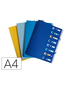TRIEUR EXACOMPTA BEE BLUE 8 COMPARTIMENTS PP 5/10E A4 FERMETURE ELASTIQUES COLORIS  ASSORTIS