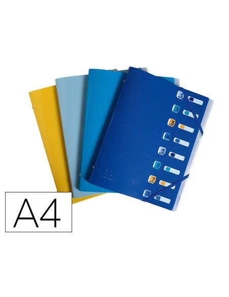 TRIEUR EXACOMPTA BEE BLUE 8 COMPARTIMENTS PP 5/10E A4 FERMETURE ELASTIQUES COLORIS  ASSORTIS