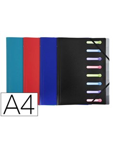 TRIEUR EXACOMPTA 3 RABATS POLYPRO A4 AVEC ELASTIQUES ET FENETRES 8 COMPARTIMENTS  COLORIS ASSORTIS