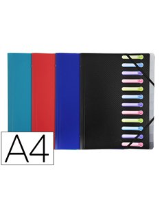 TRIEUR EXACOMPTA 3 RABATS POLYPRO A4 AVEC ELASTIQUES ET FENETRES 12 COMPARTIMENTS COLORIS ASSORTIS
