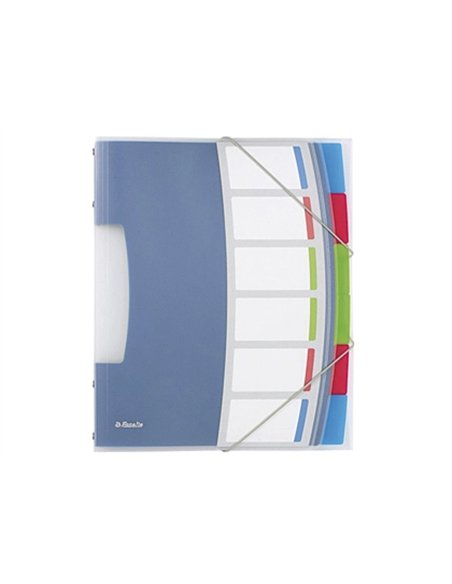 TRIEUR ESSELTE VIVIDA POLYPROPYLÈNE TRANSLUCIDE 6 COMPARTIMENTS 3 RABATS BANDES ÉLASTIQUES INDEX AMOVIBLE ÉTIQUETTE DOS