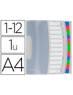 TRIEUR ESSELTE VIVIDA POLYPROPYLÈNE TRANSLUCIDE 12 COMPARTIMENTS 3 RABATS BANDES ÉLASTIQUES INDEX AMOVIBLE ÉTIQUETTE DOS