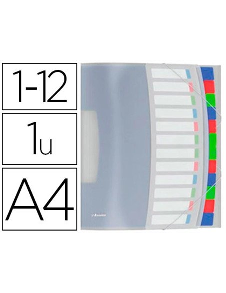 TRIEUR ESSELTE VIVIDA POLYPROPYLÈNE TRANSLUCIDE 12 COMPARTIMENTS 3 RABATS BANDES ÉLASTIQUES INDEX AMOVIBLE ÉTIQUETTE DOS