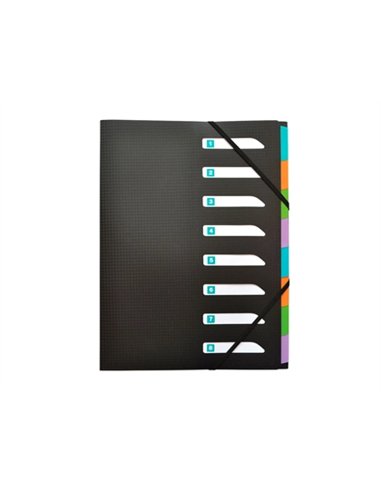 TRIEUR ELBA MEMPHIS POLYPROPYLÈNE A4+ 8 COMPARTIMENTS 3 RABATS ÉLASTIQUE INDEXATION FICHE AMOVIBLE COLORIS NOIR