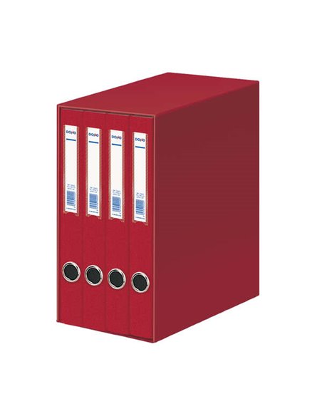 Classeur Dohe Oficolor 4 dossiers avec Rado - Dos étroit - Format Folio - Carton ligné - Couleur rouge