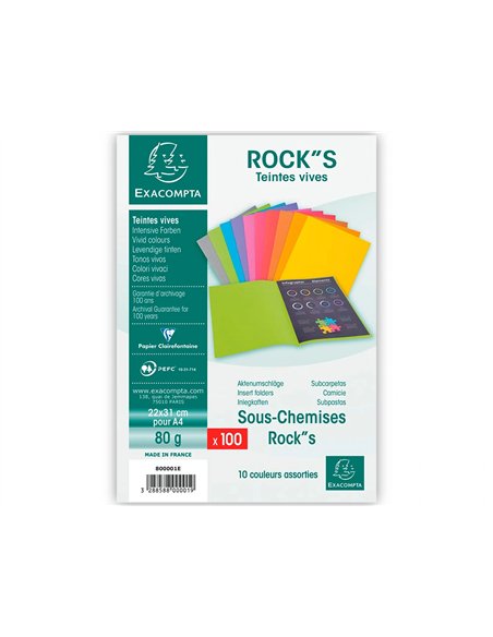 SOUS-CHEMISE EXACOMPTA ROCK'S 220X310MM 80G COLORIS ASSORTIS PACK 100 UNITÉS