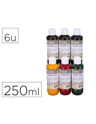 ENCRE O'COLOR GEL 250ML COLORIS MISCIBLE ASSORTIS COFFRET POLYPRO 6 UNITES